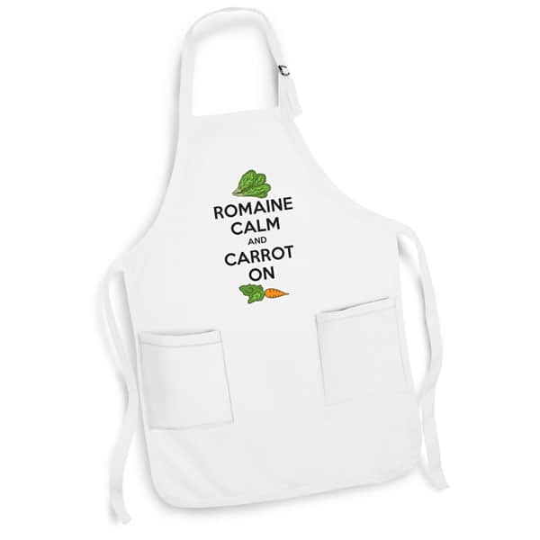 Romaine Calm And Carrot On Apron with Cooking Pun in White