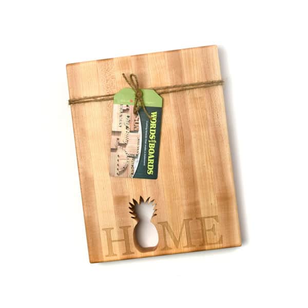 Words With Boards Maple Hardwood Cutting Board - "Home" with Hand-Cut Pineapple Accent - Premium USA-Made Butcher Block