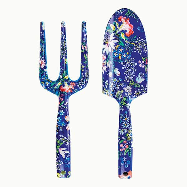 Blue Floral Garden Tools: Trowel and Hand Fork Set
