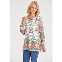 Alternate image Long Sleeve Embroidery on Net-Scoop Neck Long Fit Tunic