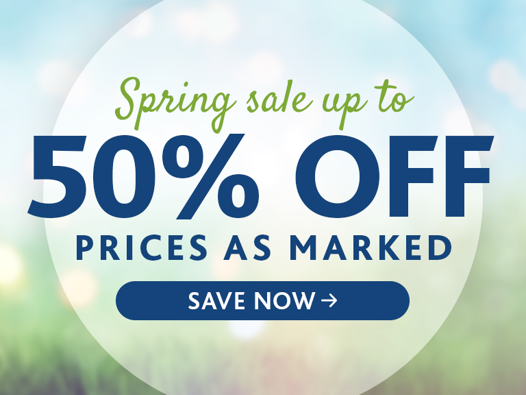 Spring sale up to 50% off, prices as marked, save now. 