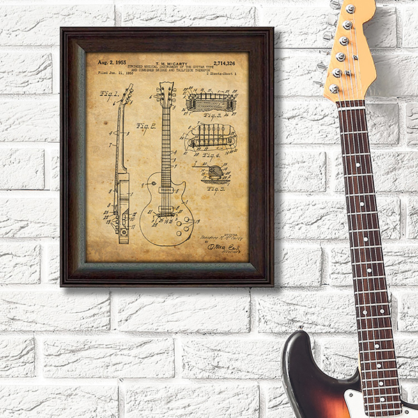 Product image for Framed Gibson And Fender Electric Guitar Patents