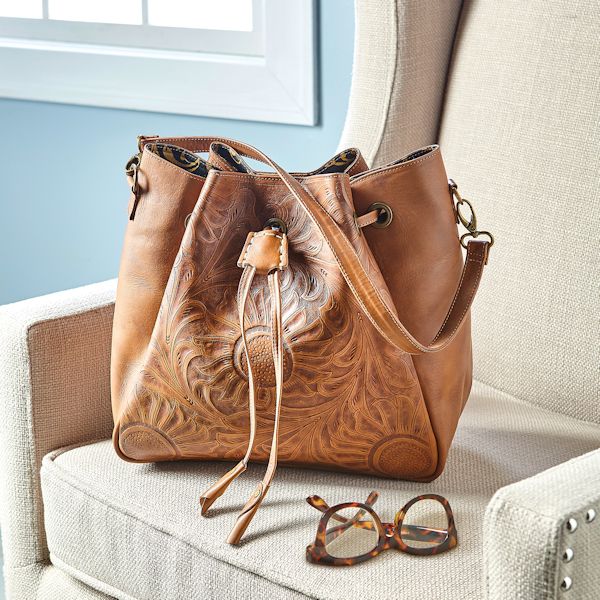 Product image for Sunflower Tooled Leather Handbag