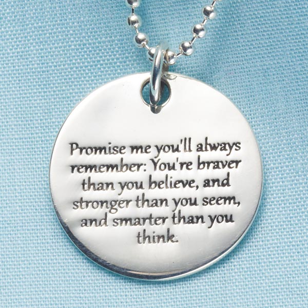 Winnie the Pooh Braver Stronger Smarter Pooh Bear Pendant Necklace Inspiration Jewelry or Key Ring