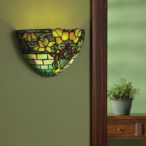 Art Glass Wall Sconce Battery Operated with Remote Control - Jewel Tones