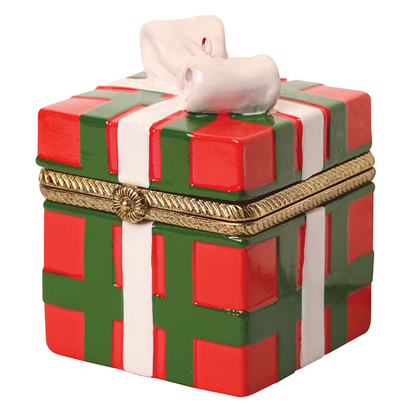 Porcelain Surprise Ornament - Plaid Gift Box