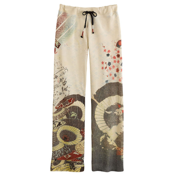 Asian Print Lounge Pants - Ivory with Dragons