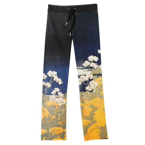 Asian Print Lounge Pants - Black with White Flowers