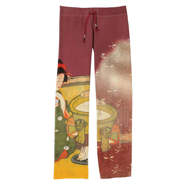 Asian Print Lounge Pants - Red with Dragonflies