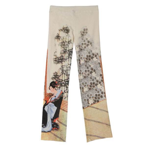 Asian Print Lounge Pants - Cream with Geisha