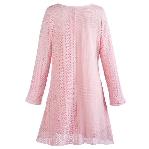 Swirls of Lace & Crochet Long Sleeve Tunic - Pink
