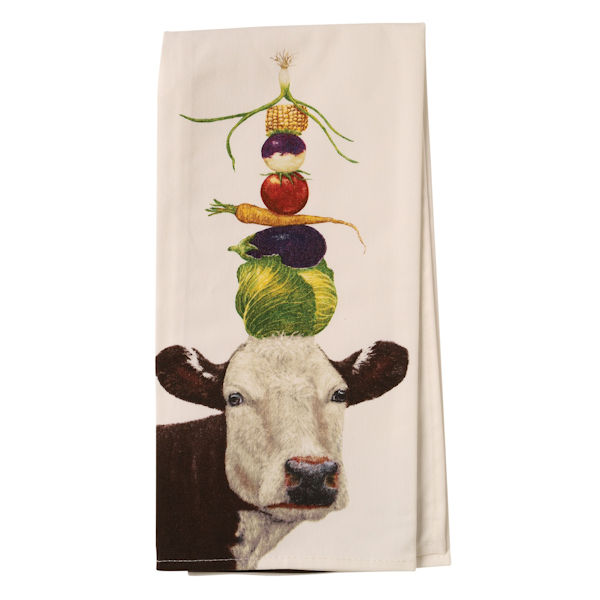 Country Critters In Hats Tea Towels - Cow