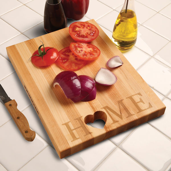 Words with Boards Maple Hardwood Cutting Board - "Home" with Hand-Cut Heart Accent - Premium USA-Made Butcher Block