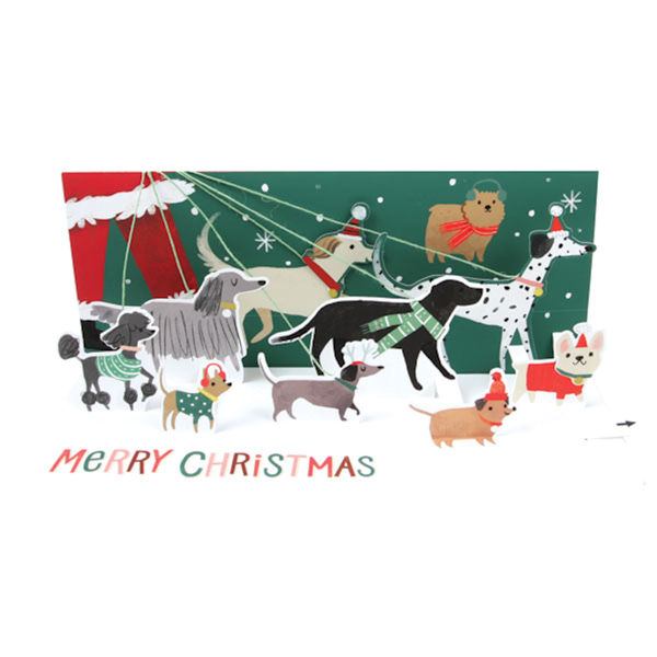Santa's Dog Walk Pop-Up Christmas Card