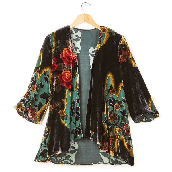 Victorian Garden Black Velvet Fashion Jacket - 3/4 Sleeves