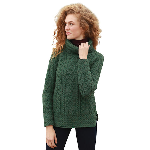 Cowl Neck Aran Tunic Sweater