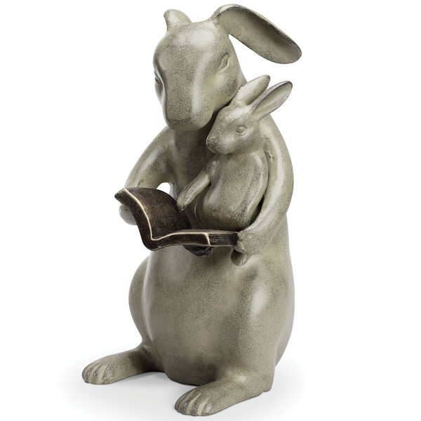Reading Rabbits Sharing a Story Sculpture - 14" Cast Aluminum