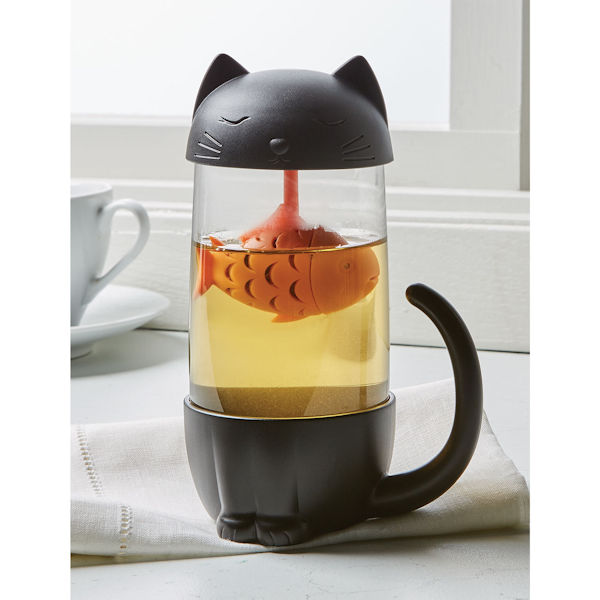 Black Cat with Goldfish Tea Infuser Mug