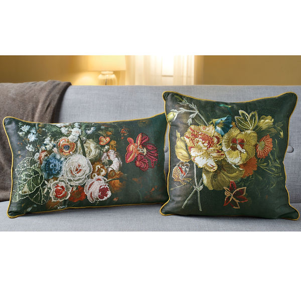Embroidered Floral Pillows - 24" x 14"