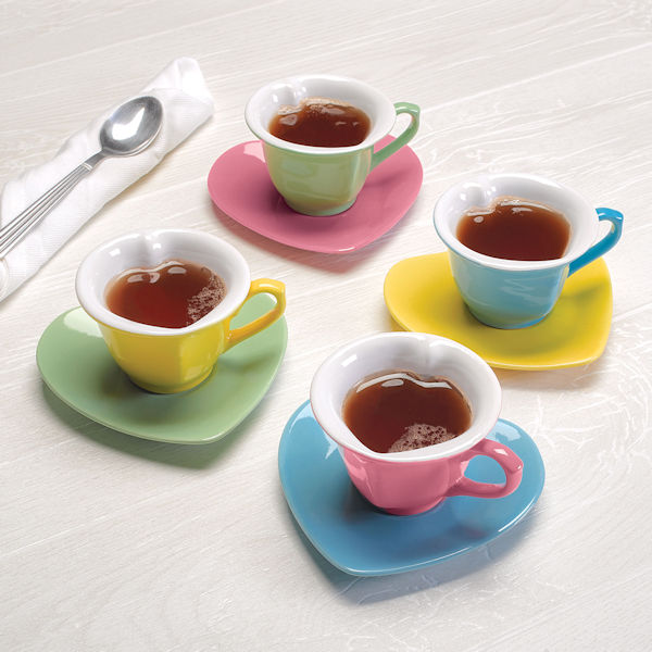 Heart-Shaped Cups and Saucers Set