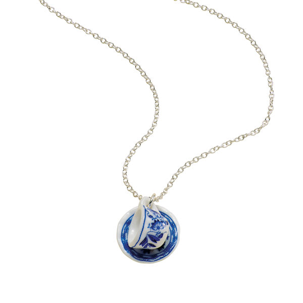 Blue Willow Teacup and Saucer Necklace