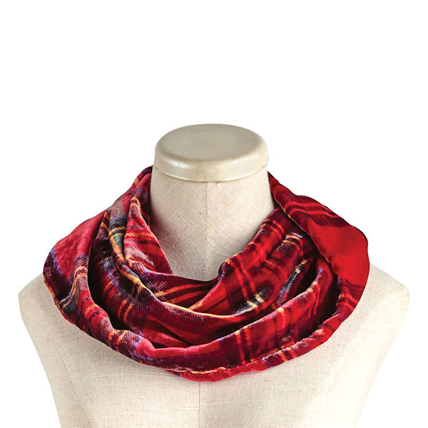 Product image for Red Plaid Velvet Tartan Infinity Scarf
