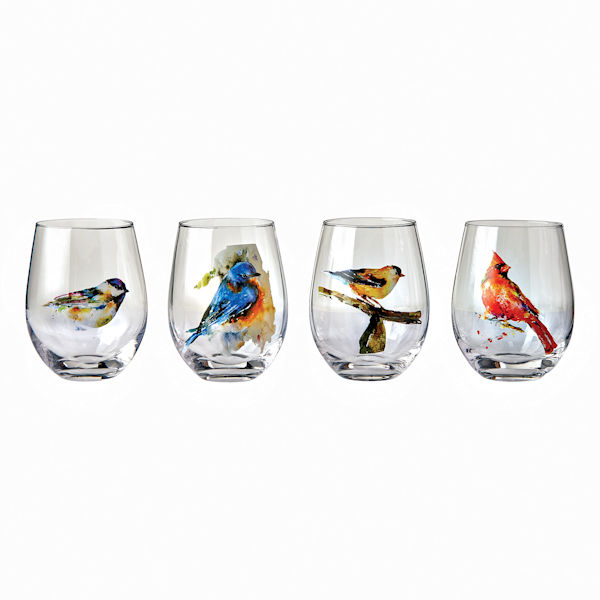 Songbirds Stemless Wine Glasses Set