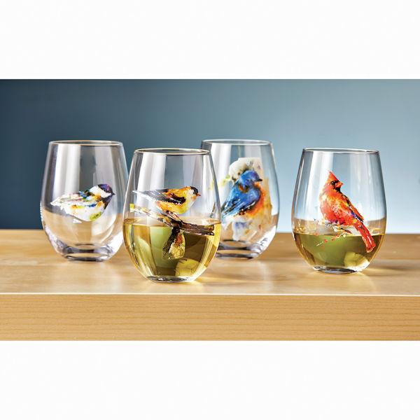 Songbirds Stemless Wine Glasses Set