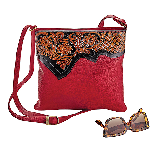 Product image for Tooled Red Leather Handbag