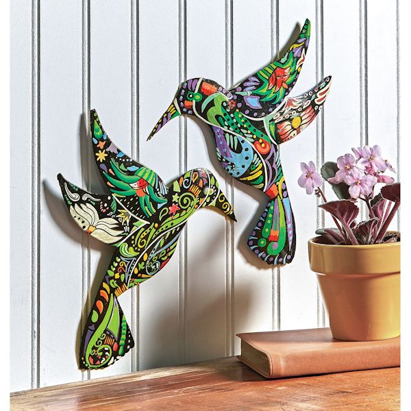 Hand-Painted Recycled Steel Hummingbirds