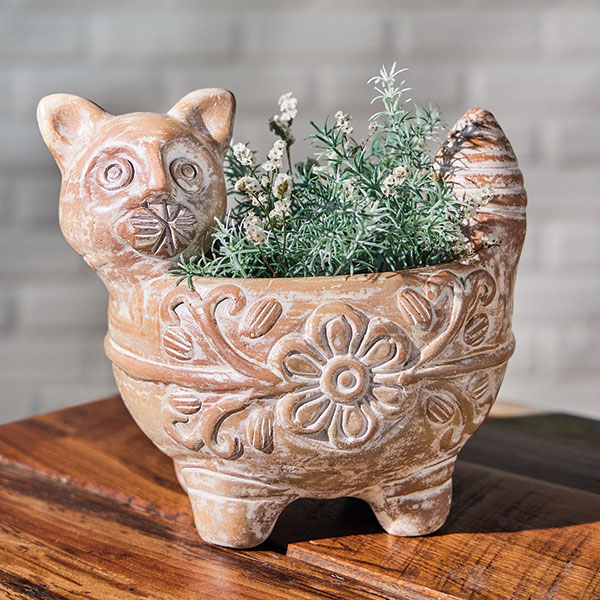 Product image for Terra-Cotta Clay Cat Planter