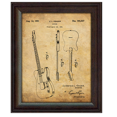 Framed Gibson And Fender Electric Guitar Patents