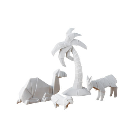 Porcelain Origami Nativity Scene - Camel, Donkey, Sheep & Palm Tree