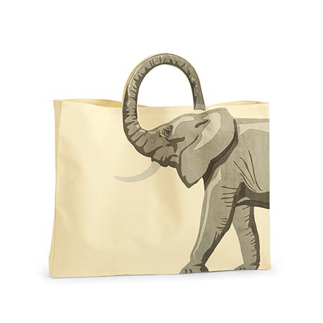 Trunk Handle Elephant Tote Bag in Natural Cotton Canvas