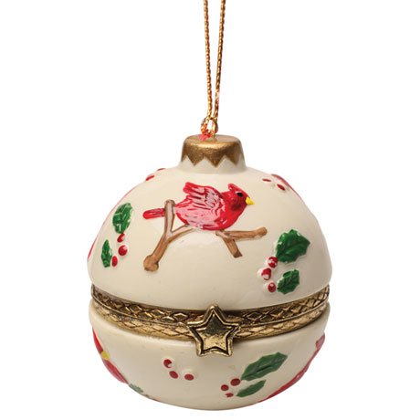 Porcelain Surprise Ornament - Cardinal Holly