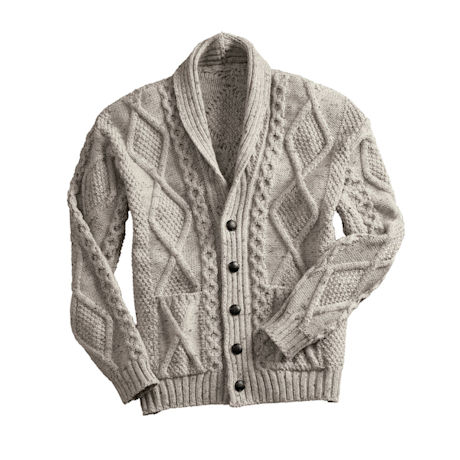 Men's Cable Knit Cardigan - Merino Wool Aran Sweater | Acorn | XA2436