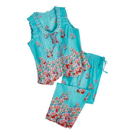 Roses Pajamas - Sleeveless Shirt & Capri Pants Set