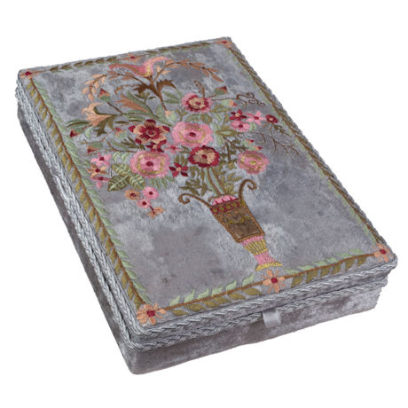 Floral Embroidered Velvet Jewelry Box - Vintage Look