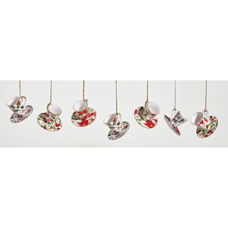 Holiday Teacup & Saucer Ornaments - Set of 6