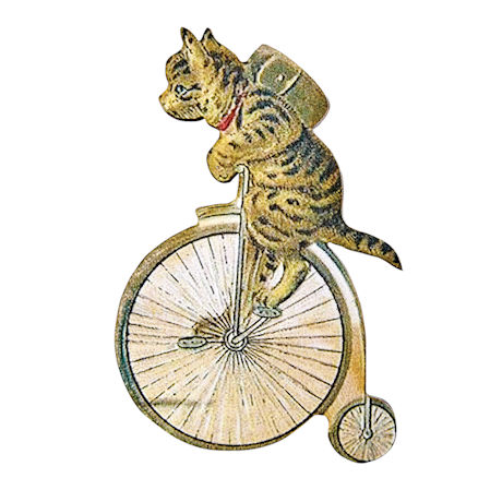 Victorian Cat on a Bicycle Pin