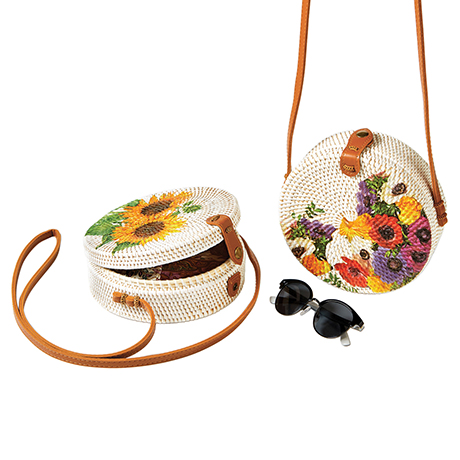 Floral Round Rattan Bags