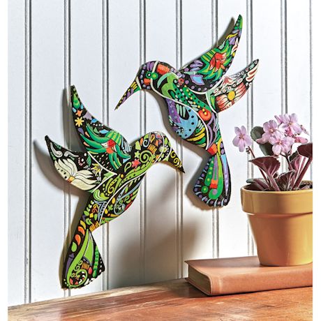 Hand-Painted Recycled Steel Hummingbirds