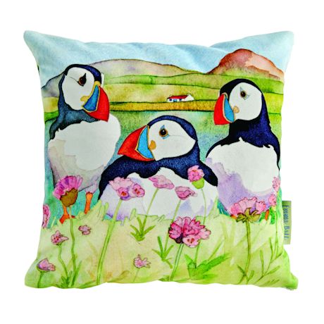 Puffin and Flowers Pillow Cover