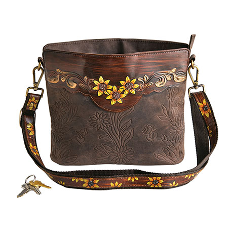 Tooled Leather Sunflower Handbag