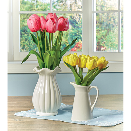 Tulips in White Containers