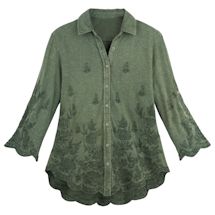 Alternate image for Scalloped Edge Embroidered Shirt-Green