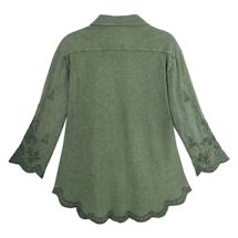 Alternate image for Scalloped Edge Embroidered Shirt-Green