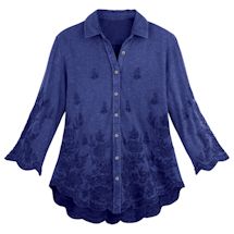 Alternate image for Scalloped Edge Embroidered Shirt-Purple