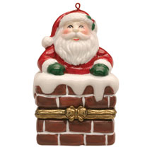 Porcelain Surprise Ornament - Santa in Chimney