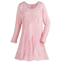 Alternate image Swirls of Lace & Crochet Long Sleeve Tunic - Pink